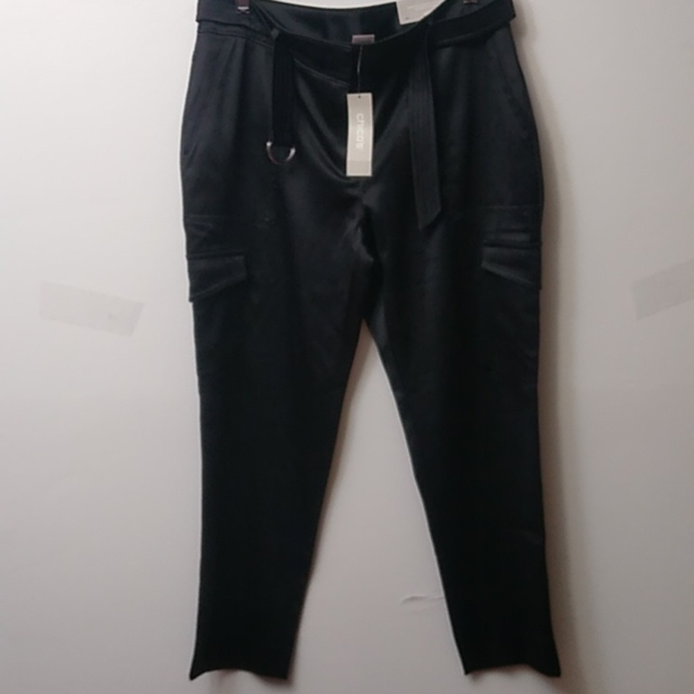 Chico's Satin Cargo Ankle Pants, Black, Size 0P, NWT